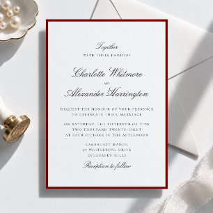 Old Money Aesthetic Red Border Wedding Invitation