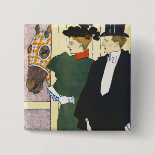 Old Money Aesthetic Vintage Horse Racing Print 15 Cm Square Badge