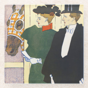 Old Money Aesthetic Vintage Horse Racing Print Glass Coaster