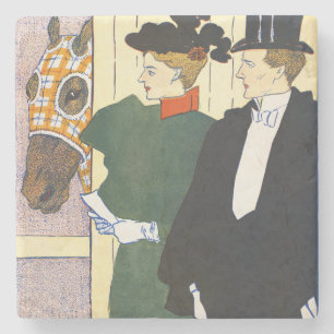 Old Money Aesthetic Vintage Horse Racing Print Stone Coaster
