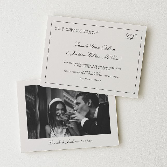 Old Money Black and Cream Wedding  Invitation (Creator Uploaded)