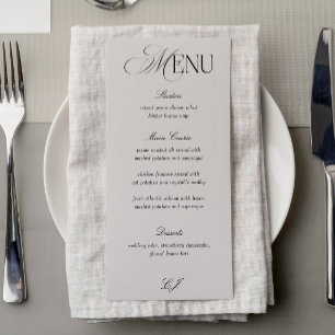 Old Money Black and Ivory Wedding Menu Card