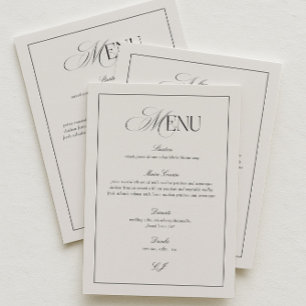 Old Money Black and Ivory Wedding Menu Card