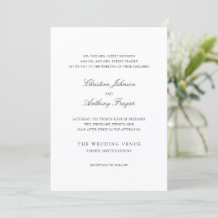 Old Money Black and White Classic Wedding Invitation