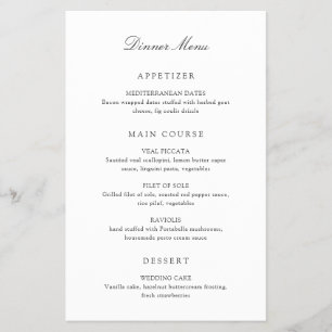 Old Money Black and White Classic Wedding Menu