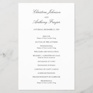 Old Money Black and White Classic Wedding Program Flyer