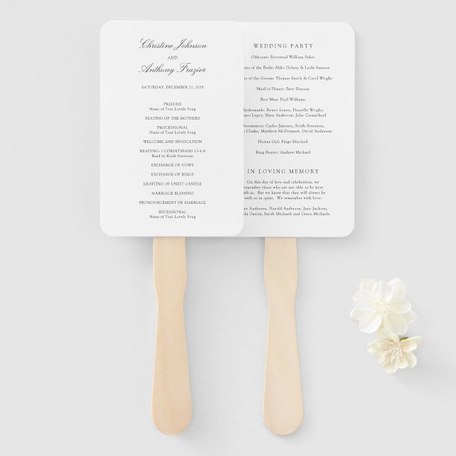 Old Money Black and White Classic Wedding Program Hand Fan (Front and Back)