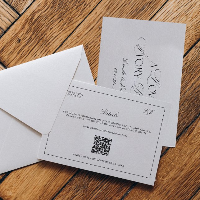 Old Money Black and White Wedding Details Enclosure Card (Creator Uploaded)