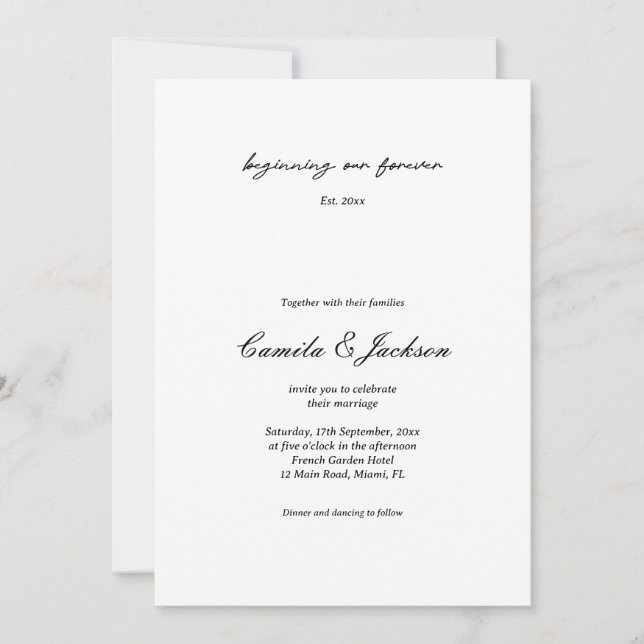 Old Money Black and White Wedding  Invitation (Front)