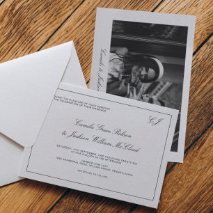 Old Money Black and White Wedding Invitation