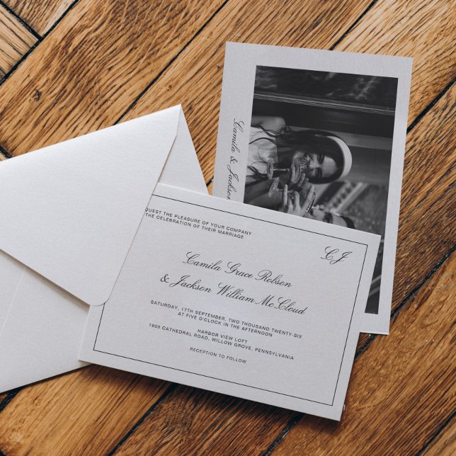 Old Money Black and White Wedding  Invitation (Creator Uploaded)