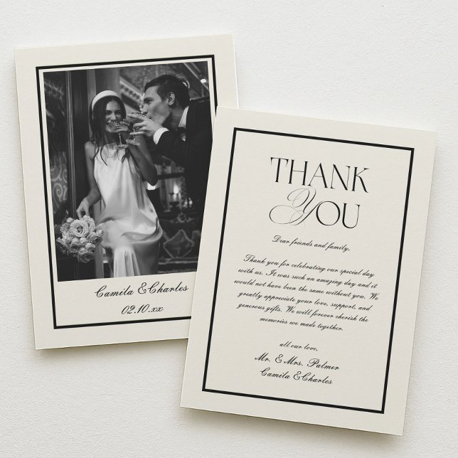 Old Money Black and White Wedding Thank You Card (Creator Uploaded)