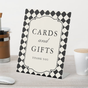 Old Money Black Chequered Wedding Cards & Gifts Pedestal Sign