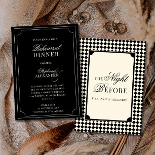 Old Money Black Ivory Chequered Rehearsal Dinner Invitation