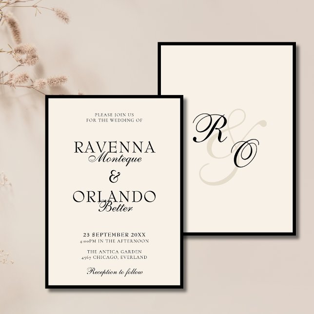 Old Money Black Ivory Monogram Timeless Wedding Invitation (Creator Uploaded)