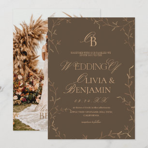 Old Money Brown Minimalist Botanical Wedding Invitation