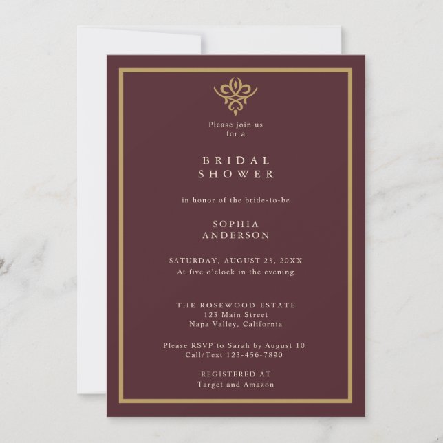 Old Money Burgundy Bridal Shower  Invitation (Front)