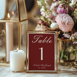 Old Money Burgundy Cream Wedding Table Number<br><div class="desc">Classy  and elegant old money cream and burgundy wedding table numbers. As you see it features a deep red background with cream script that match the whole suite.</div>