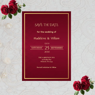 Old Money Burgundy & Gold Elegant Save The Date