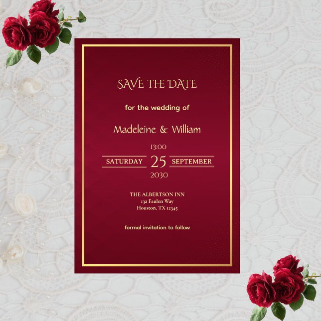 Old Money Burgundy & Gold Elegant Save The Date (Creator Uploaded)