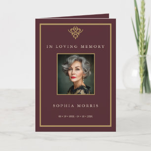 Old Money Burgundy Photo Memorial Funeral Program