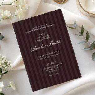 old money burgundy striped  bridal shower invitation
