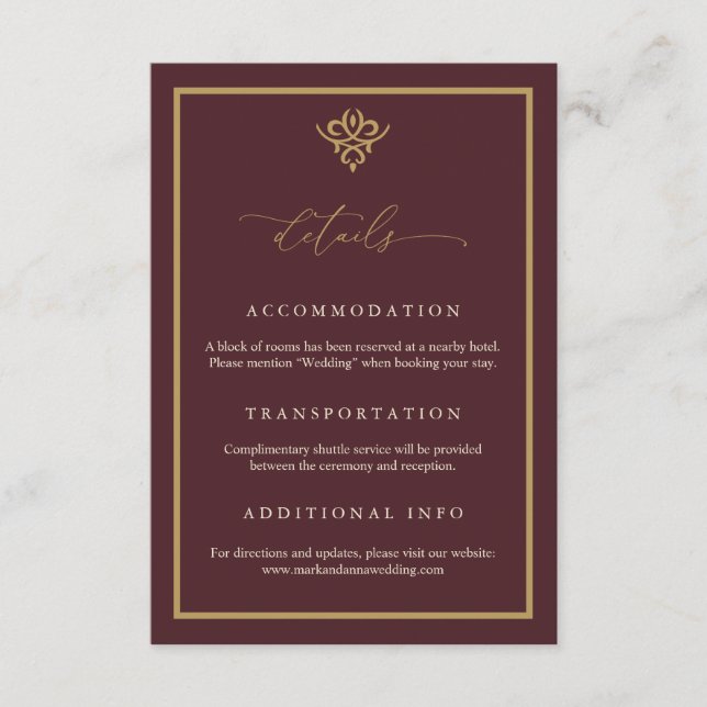 Old Money Burgundy Wedding Enclosure Card (Front)