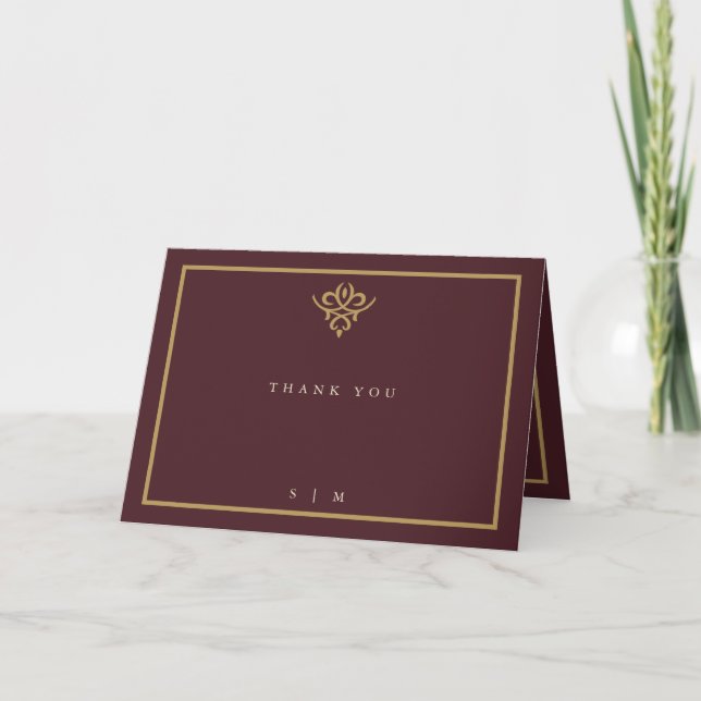 Old Money Burgundy Wedding Folded  Thank You Card (Front)