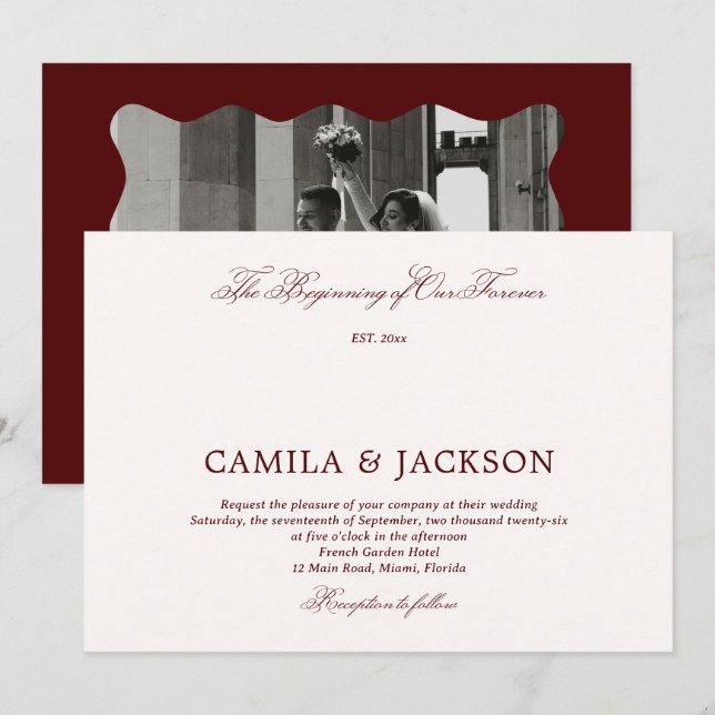  Old Money Burgundy Wedding  Invitation (Front/Back)