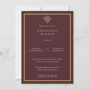 Old Money Burgundy Wedding Rehearsal Dinner Invitation
