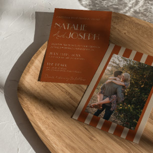Old Money Burnt Orange Gold Photo Wedding Invitation