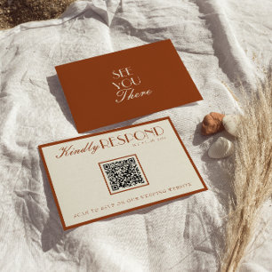 Old Money Burnt Orange QR Fancy Code Wedding RSVP Card