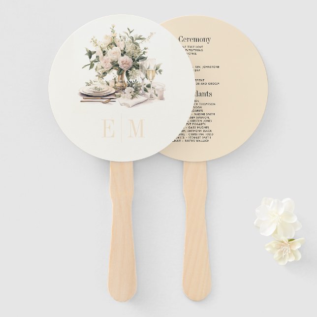 Old Money Champagne and Blush Wedding Program Hand Fan (Front and Back)