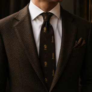 Old Money Chess Knight King Strategy Herringbone Tie