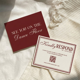 Old Money Chic Burgundy Ivory QR Code Wedding RSVP Card