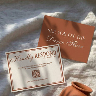 Old Money Chic terracotta Ivory QR Code Wedding RSVP Card