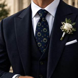 Old Money Christmas Wreath Pinecone Navy Tie