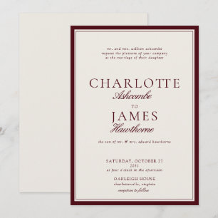 Old Money Classic Burgundy Typography Wedding Invitation