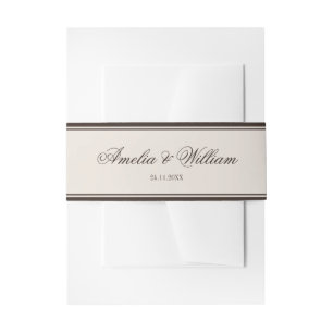 Old Money Classic Luxury Brown Cream Wedding Invitation Belly Band