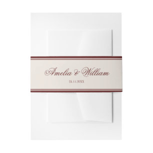 Old Money Classic Luxury Burgundy Cream Wedding Invitation Belly Band