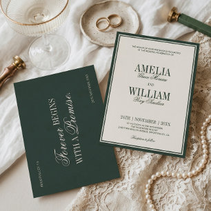 Old Money Classic Luxury Green Cream Wedding Invitation