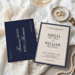 Old Money Classic Luxury Navy Blue Cream Wedding Invitation