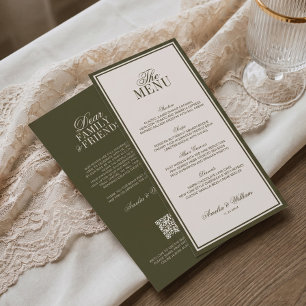Old Money Classic Luxury Olive Green Cream Wedding Menu