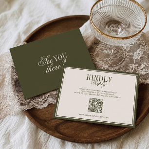 Old Money Classic Luxury Olive Green Cream Wedding RSVP Card