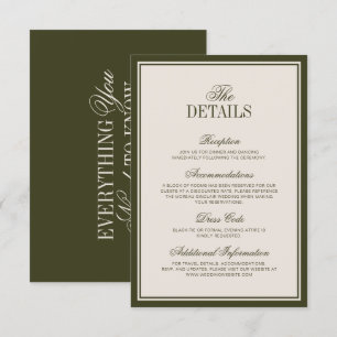 Old Money Classic Olive Green Wedding Details Enclosure Card
