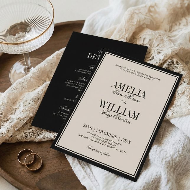 Old Money Classy Timeless Black Cream Wedding Invitation (Creator Uploaded)