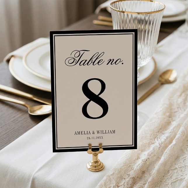 Old Money Classy Timeless Black Cream Wedding Table Number (Creator Uploaded)