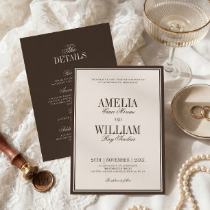 Old Money Classy Timeless Brown Cream Wedding Invitation