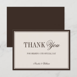 Old Money Classy Timeless Brown Cream Wedding Thank You Card