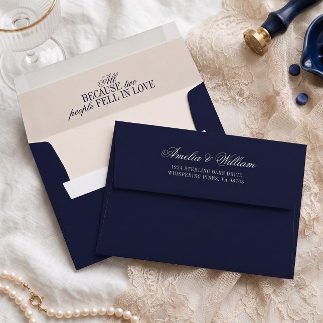Old Money Classy Timeless Navy Blue Cream Wedding Envelope (Creator Uploaded)
